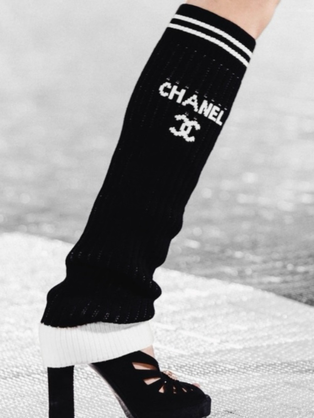 NEW ChaneI  Black and White Knit Logo Leg warmers / Gaiters